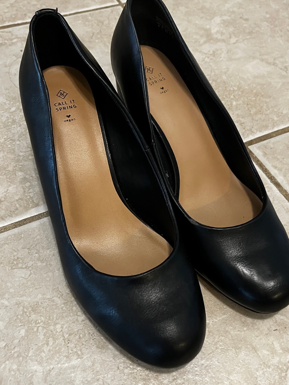 Call It Spring Black Round-Toe Vegan Pumps